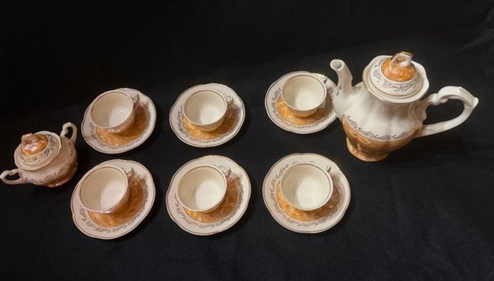 Vintage Chodzie Lusterware 16 pc Demitasse Tea Set Made in Poland 1947-1991